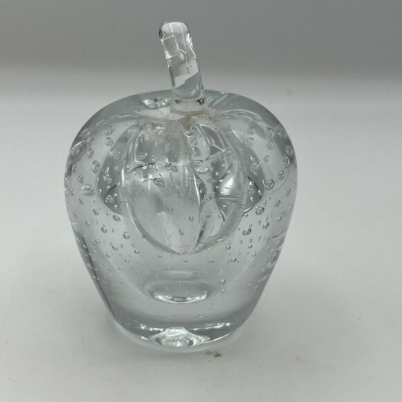 Bundle Hand Blown Clear Art Glass Apple Paperweight W/Bubbles&Etched Glass Globe - Picture 5 of 13